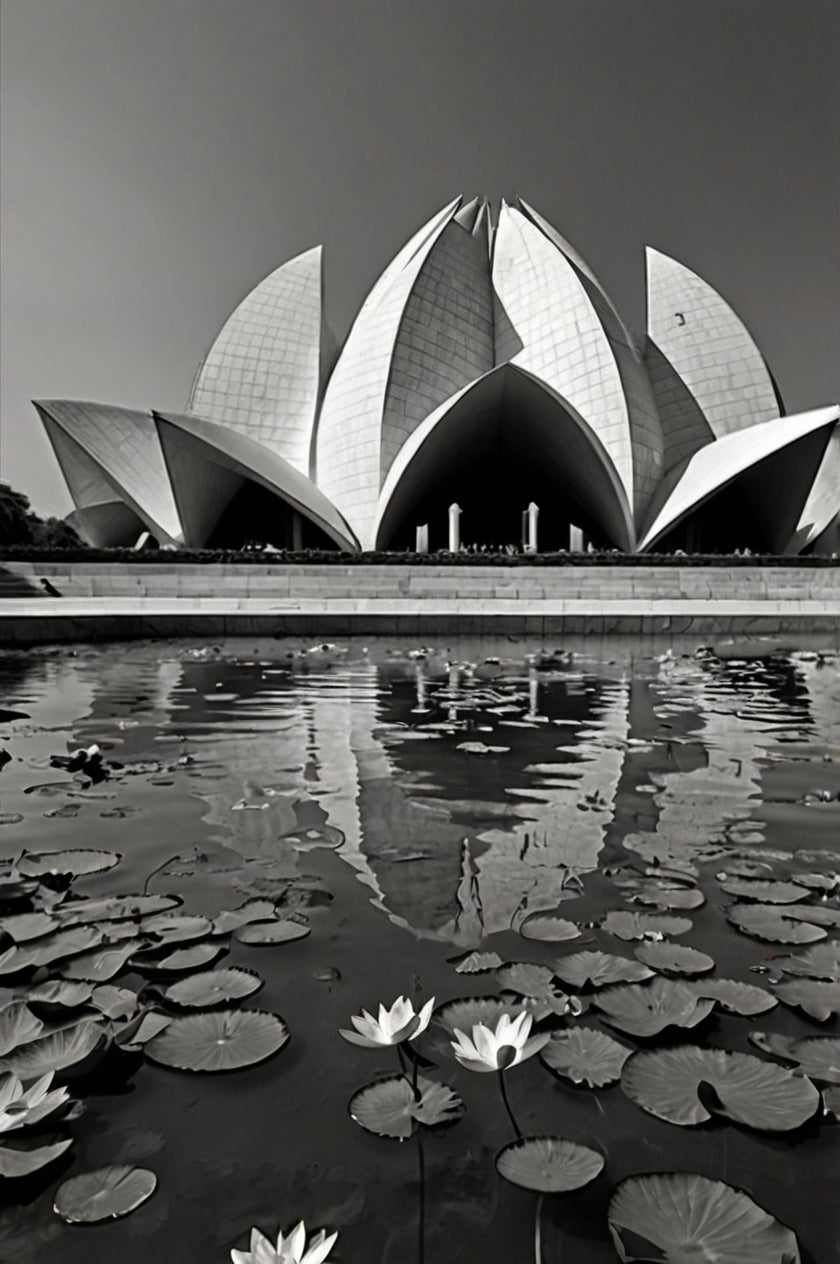Monochrome Lotus Temple Architectural Print
