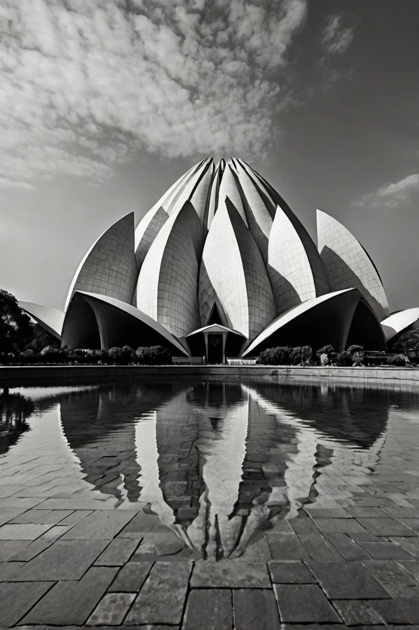 Monochrome Lotus Temple Architectural Print