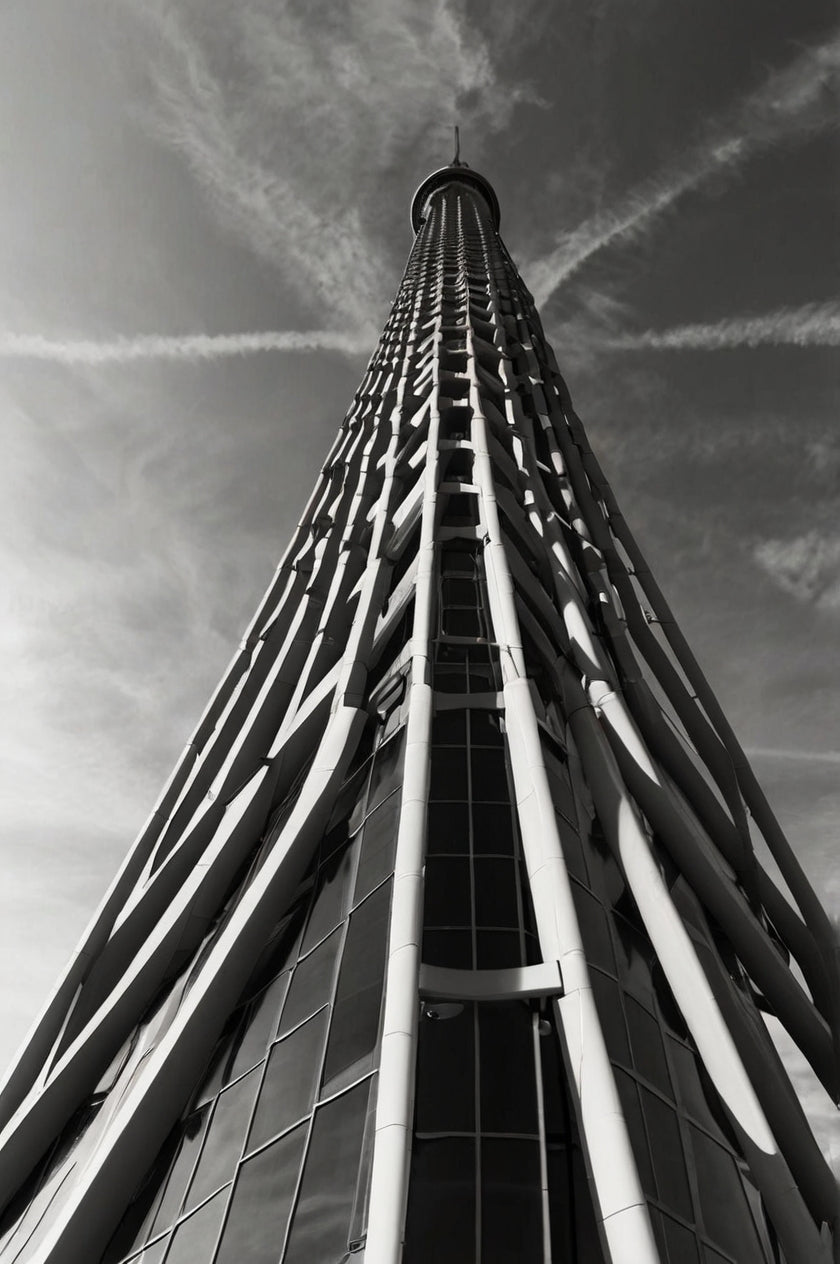 Reaching the Sky – Minimalist Black & White Tower Photography
