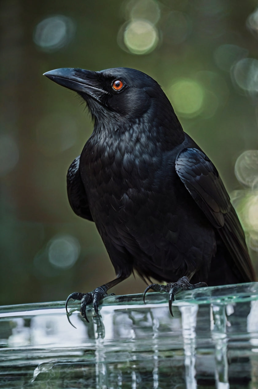 Midnight Raven Portrait – Striking Orange-Eyed Crow Fine Art Print