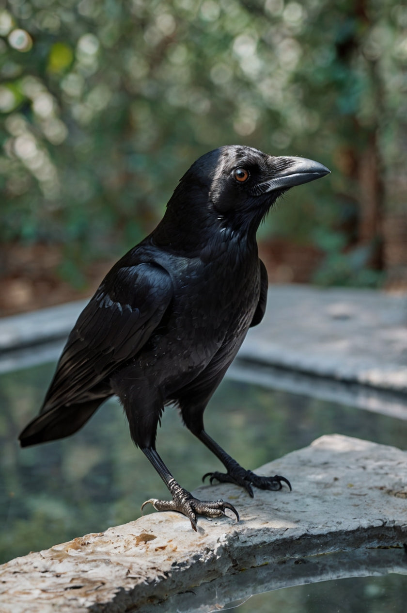 Midnight Raven Portrait – Striking Orange-Eyed Crow Fine Art Print