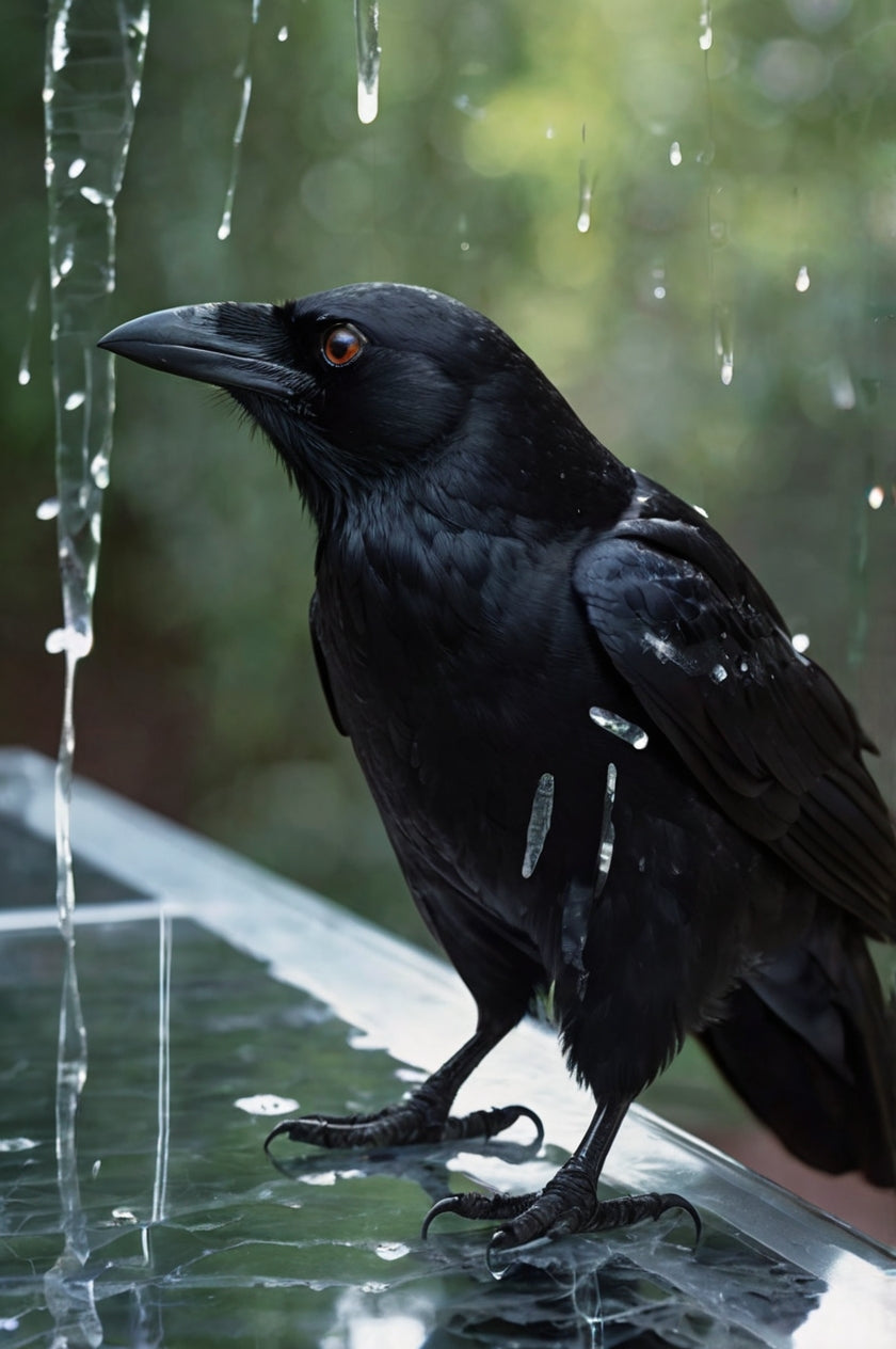 Midnight Raven Portrait – Striking Orange-Eyed Crow Fine Art Print
