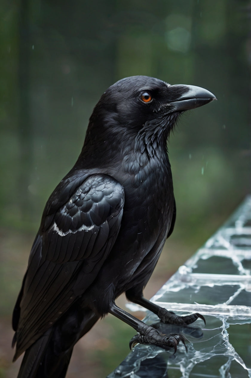 Midnight Raven Portrait – Striking Orange-Eyed Crow Fine Art Print