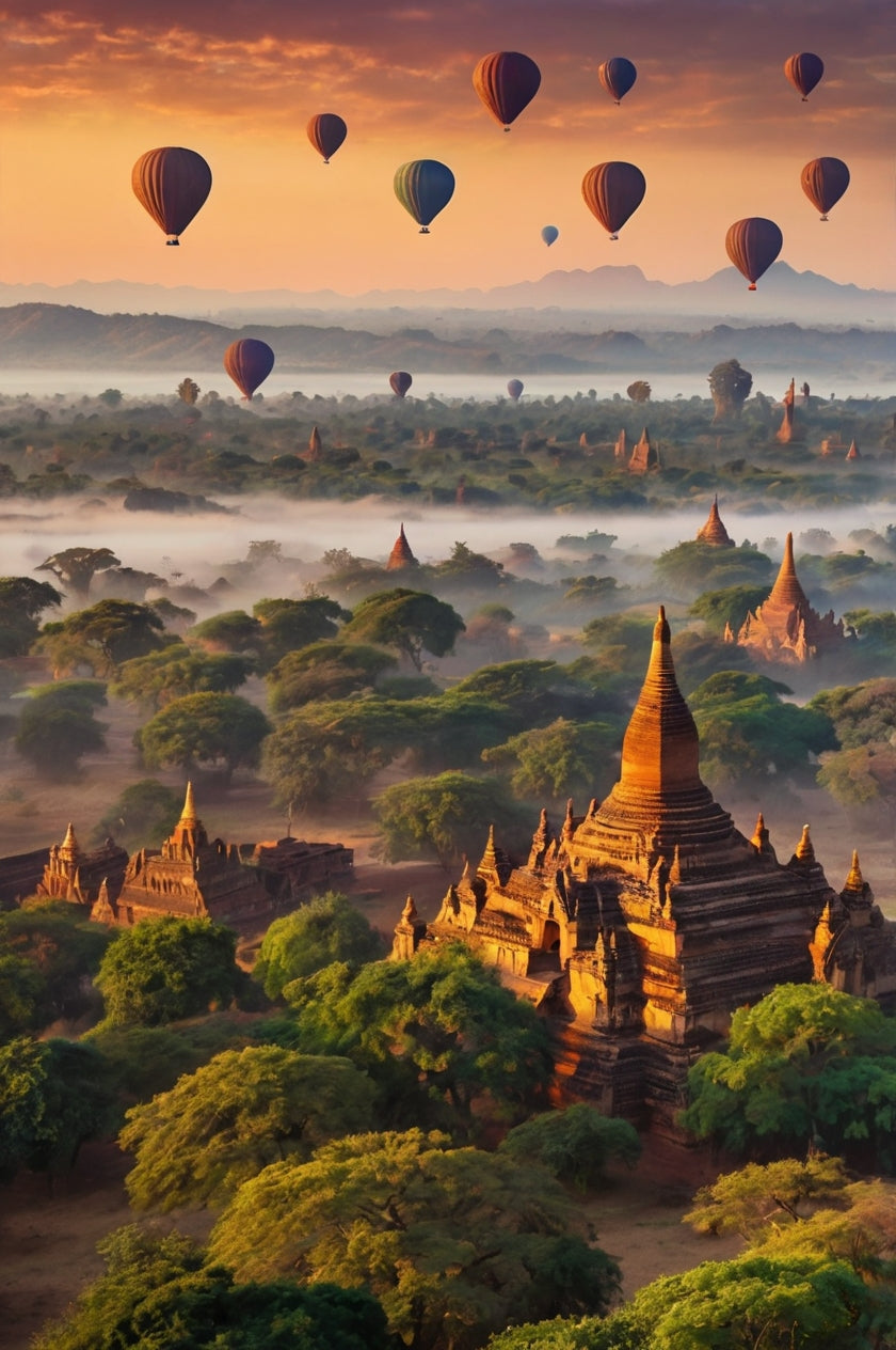 Sunrise Balloons Over Ancient Bagan My Store