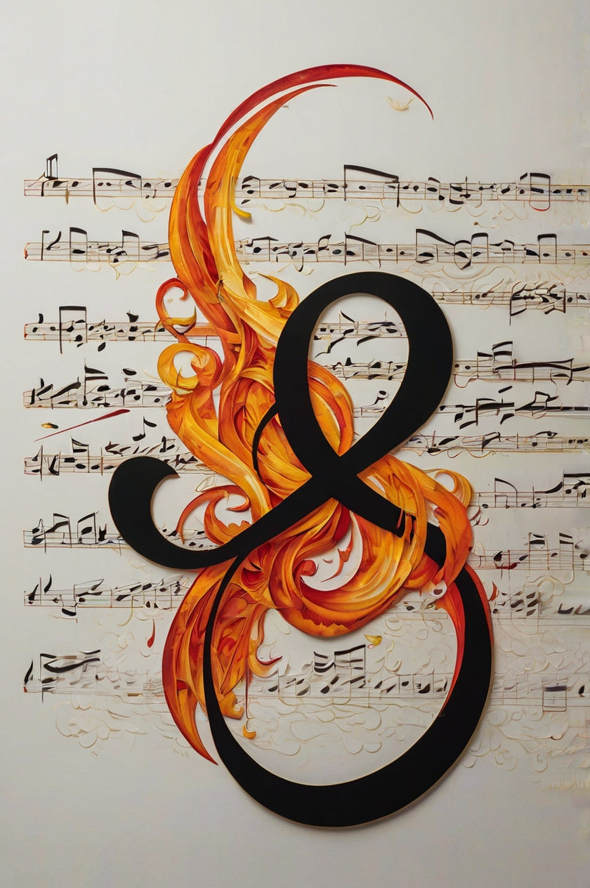 Burning Ampersand – Fiery Musical Notes Abstract Art Print