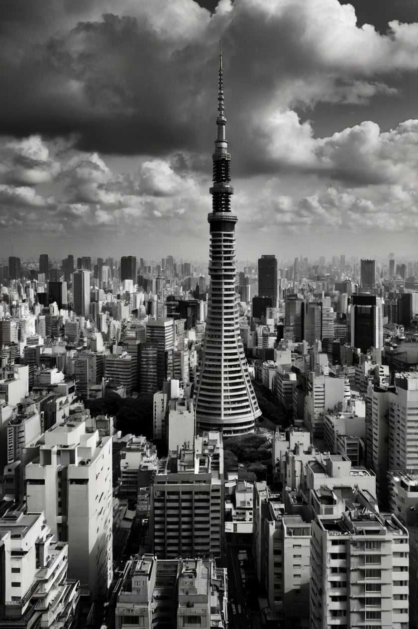Black & White Tokyo Tower and Traditional Temple View Wall Art