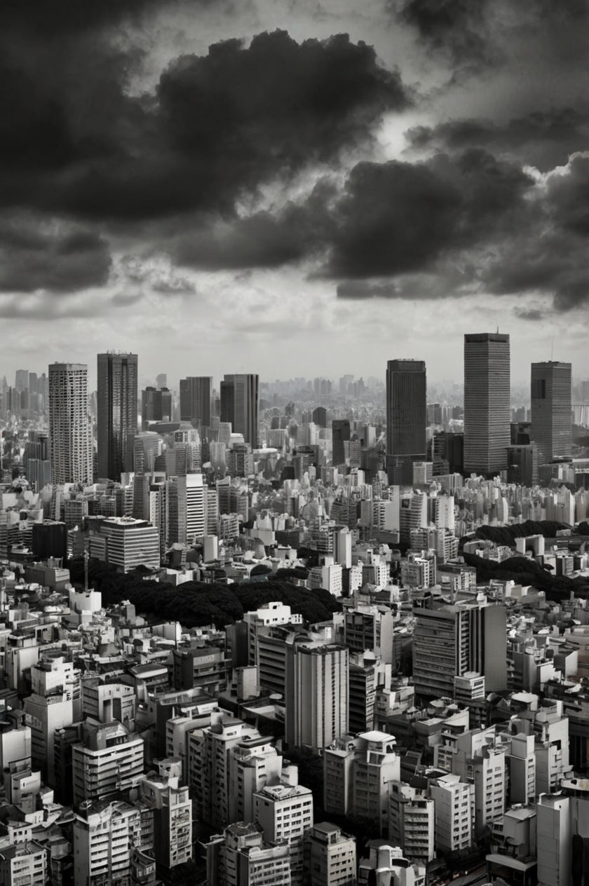 Black & White Tokyo Tower and Traditional Temple View Wall Art