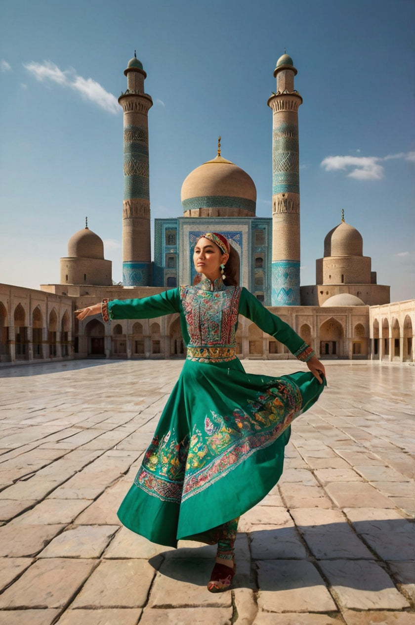 Emerald Traditional Dancer at Registan Square – Cultural Heritage Portrait