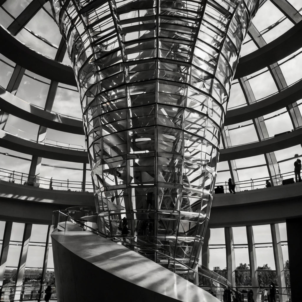 Glass Spiral – Modern Architecture of the Reichstag Dome B&W