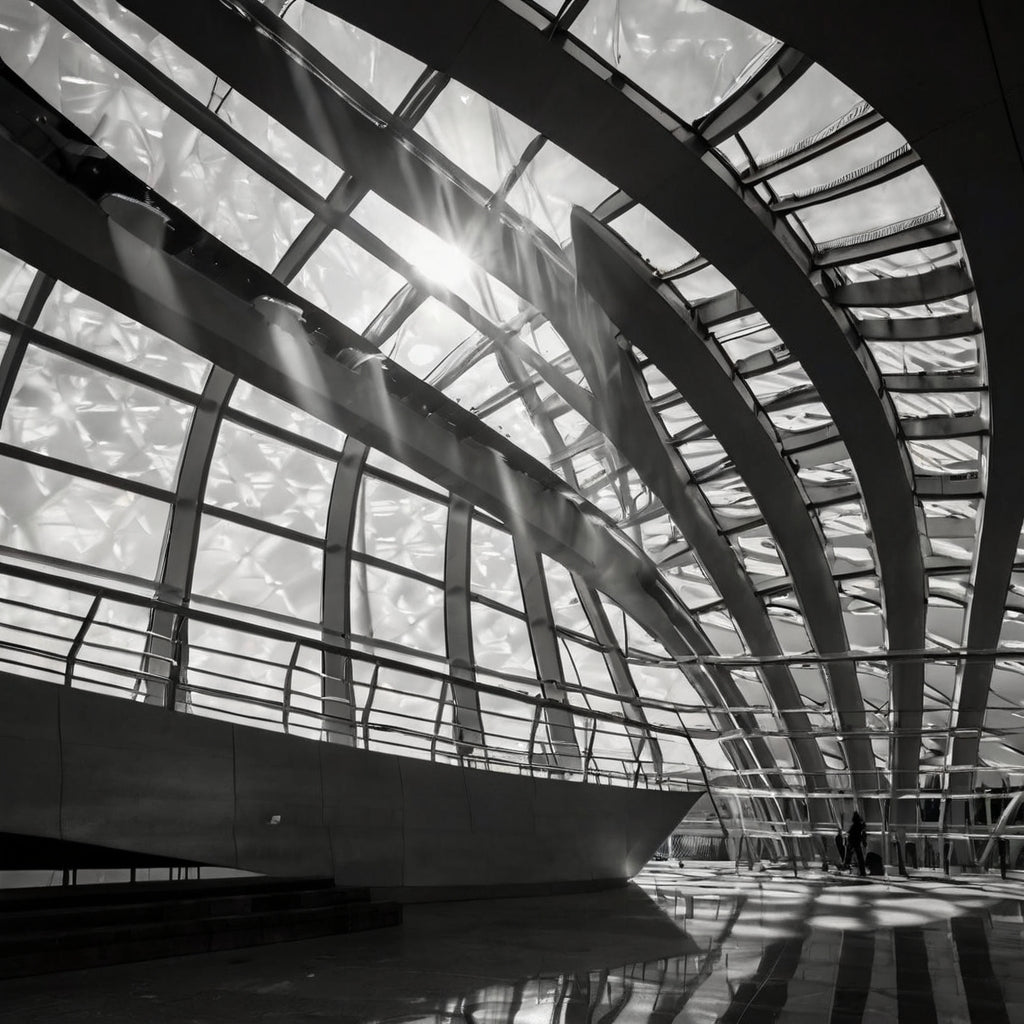 Glass Spiral – Modern Architecture of the Reichstag Dome B&W