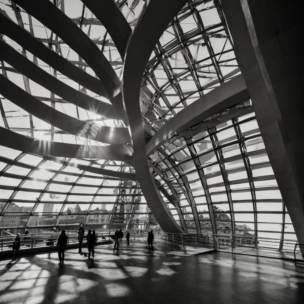 Glass Spiral – Modern Architecture of the Reichstag Dome B&W