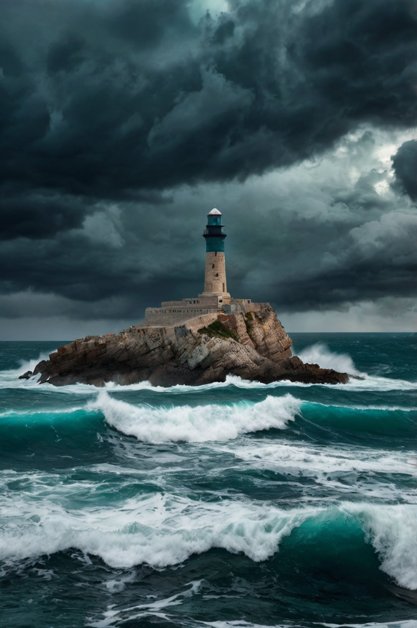 Lighthouse Amid Stormy Ocean Waves My Store