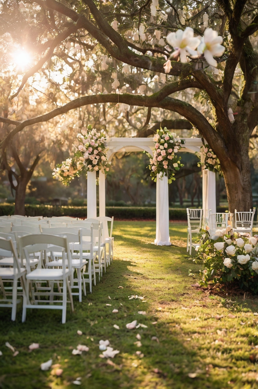 Romantic Outdoor Wedding Setup with Floral Arch My Store