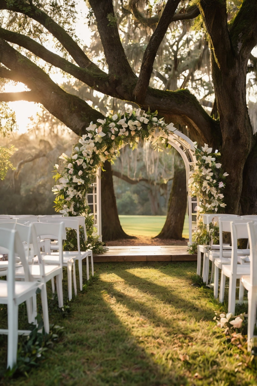 Romantic Outdoor Wedding Setup with Floral Arch My Store