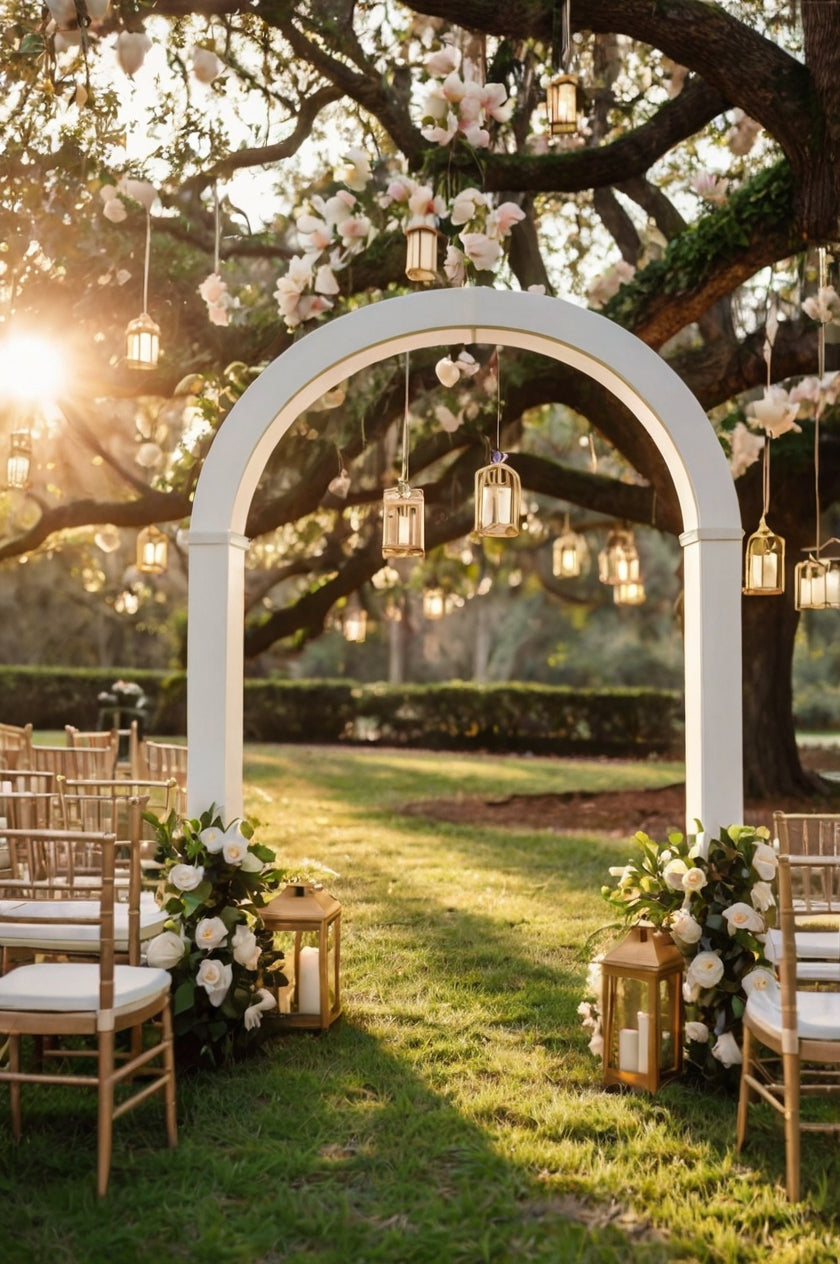 Romantic Outdoor Wedding Setup with Floral Arch My Store