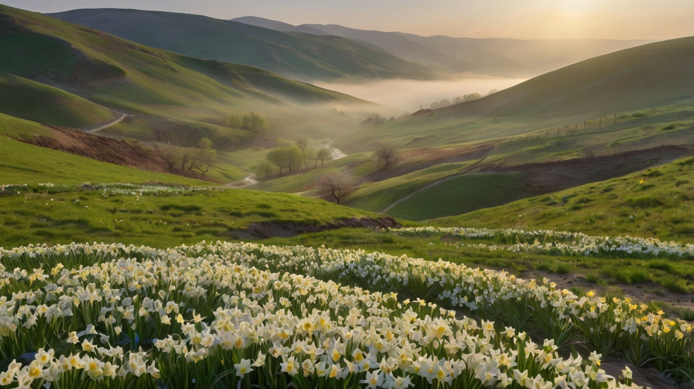 Misty Green Hills with Daffodil Fields My Store