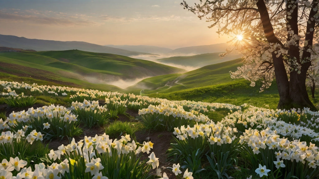 Misty Green Hills with Daffodil Fields My Store