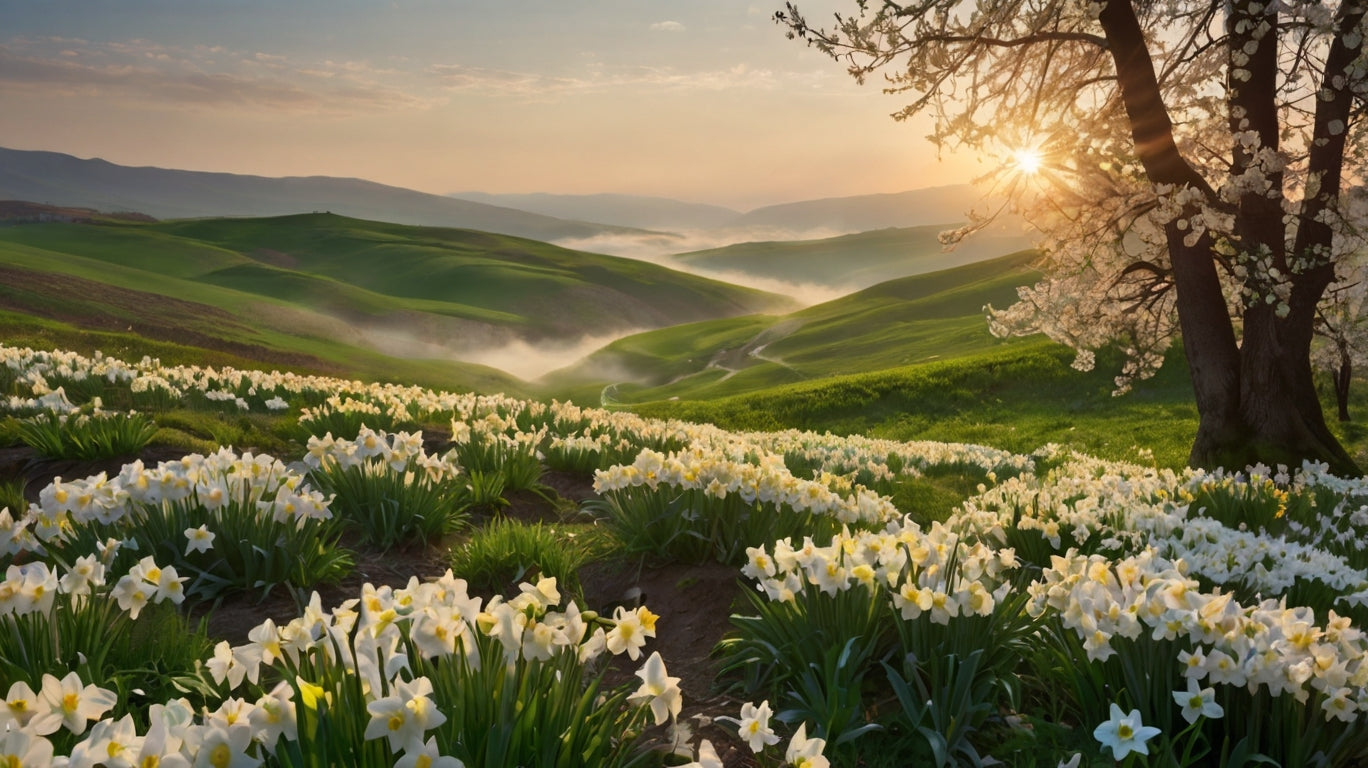 Misty Green Hills with Daffodil Fields My Store