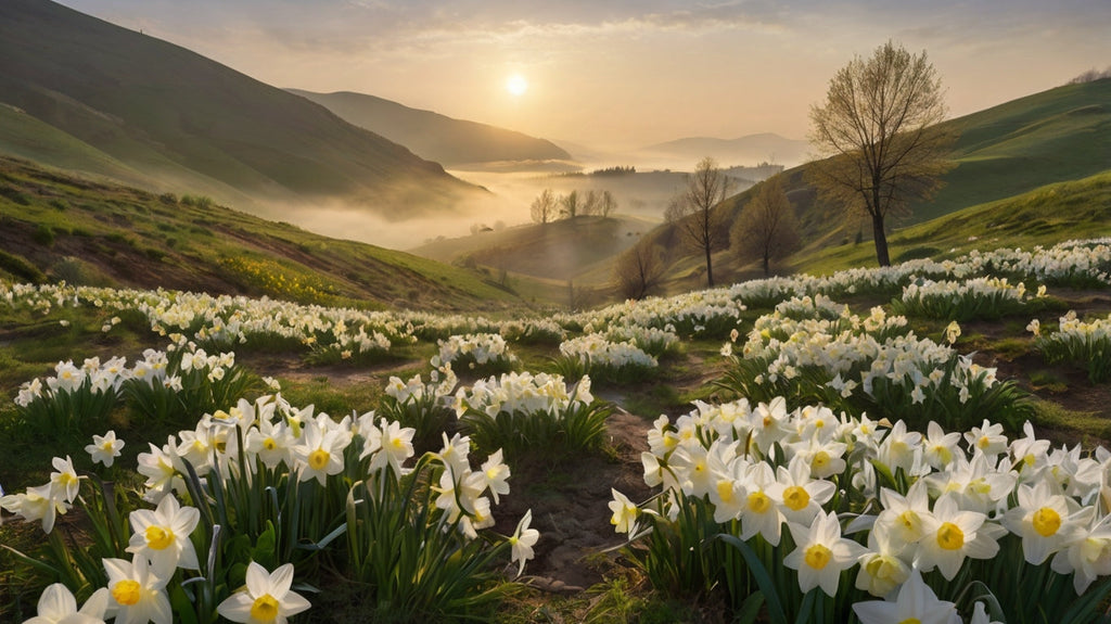 Misty Green Hills with Daffodil Fields My Store