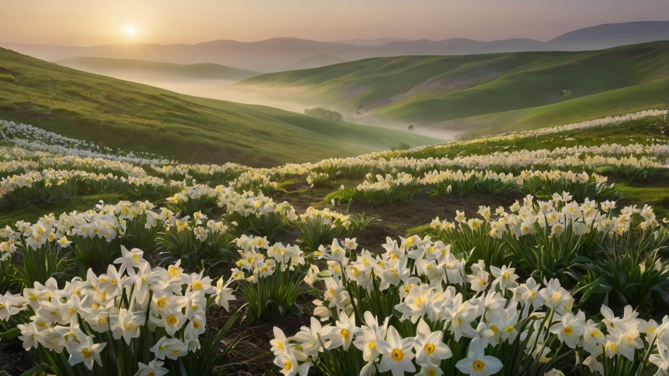 Misty Green Hills with Daffodil Fields My Store