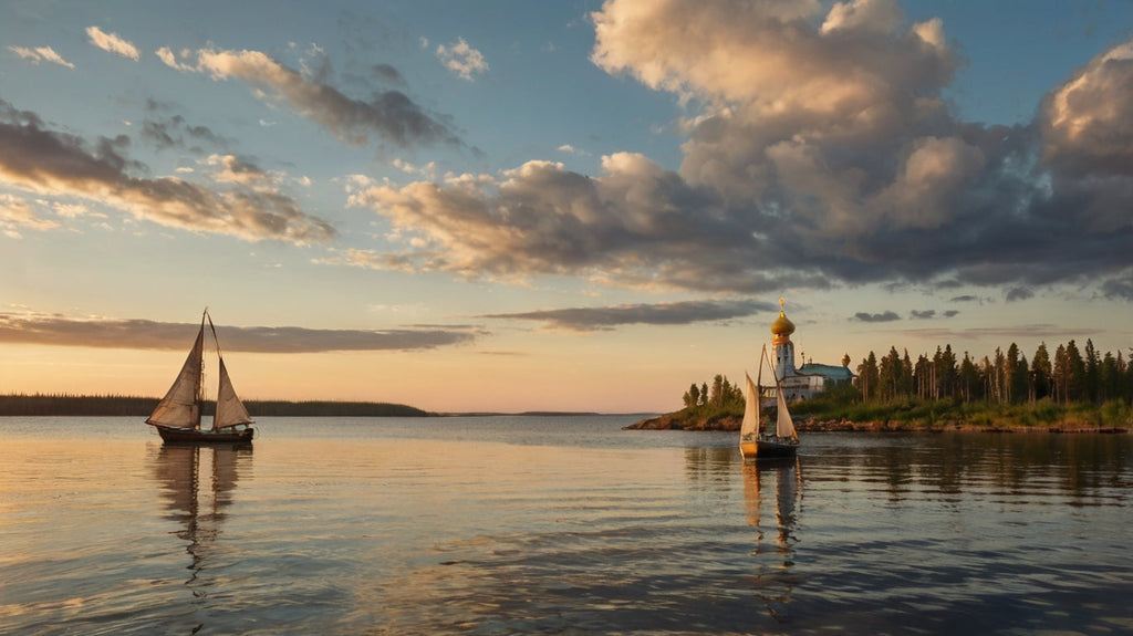 Sailboats at Sunset Near Onion-Domed Church My Store