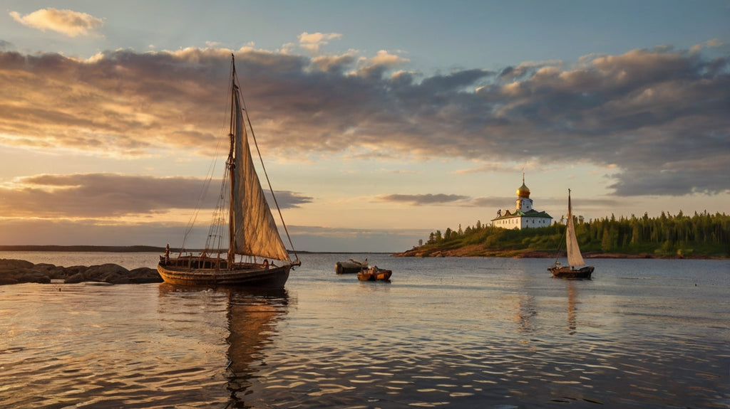 Sailboats at Sunset Near Onion-Domed Church My Store