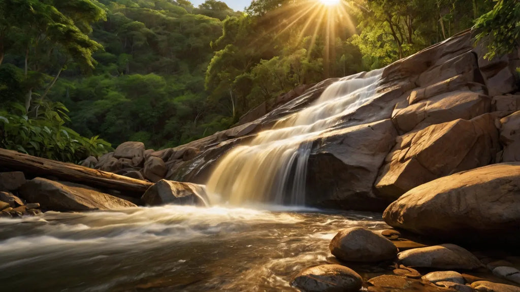 Enchanted Forest Waterfall: Golden Nature Photo My Store