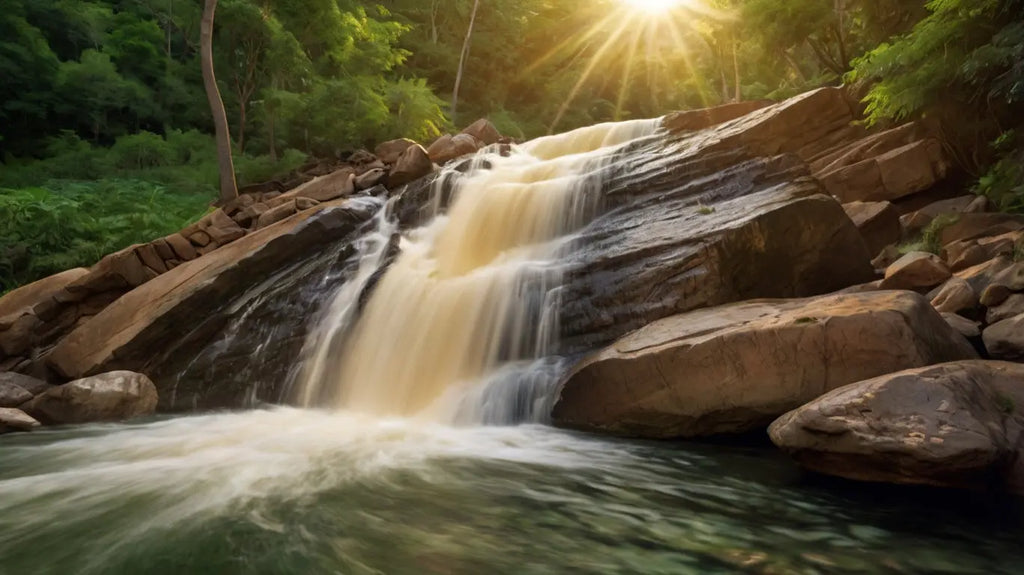 Enchanted Forest Waterfall: Golden Nature Photo My Store