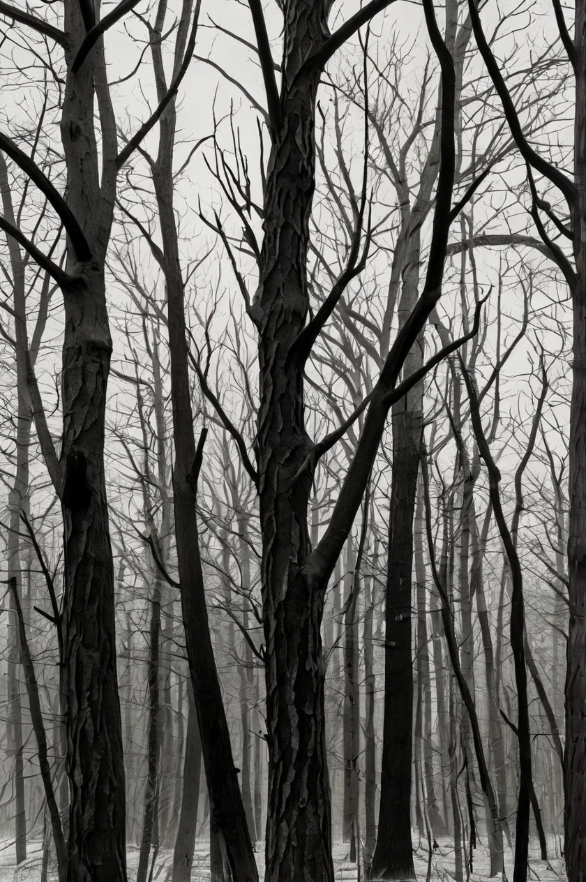 Into the Void – Haunting Black and White Twisted Forest Print