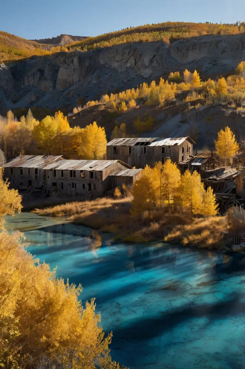 Reflective Lake Ruins: Autumn Serenity Print My Store