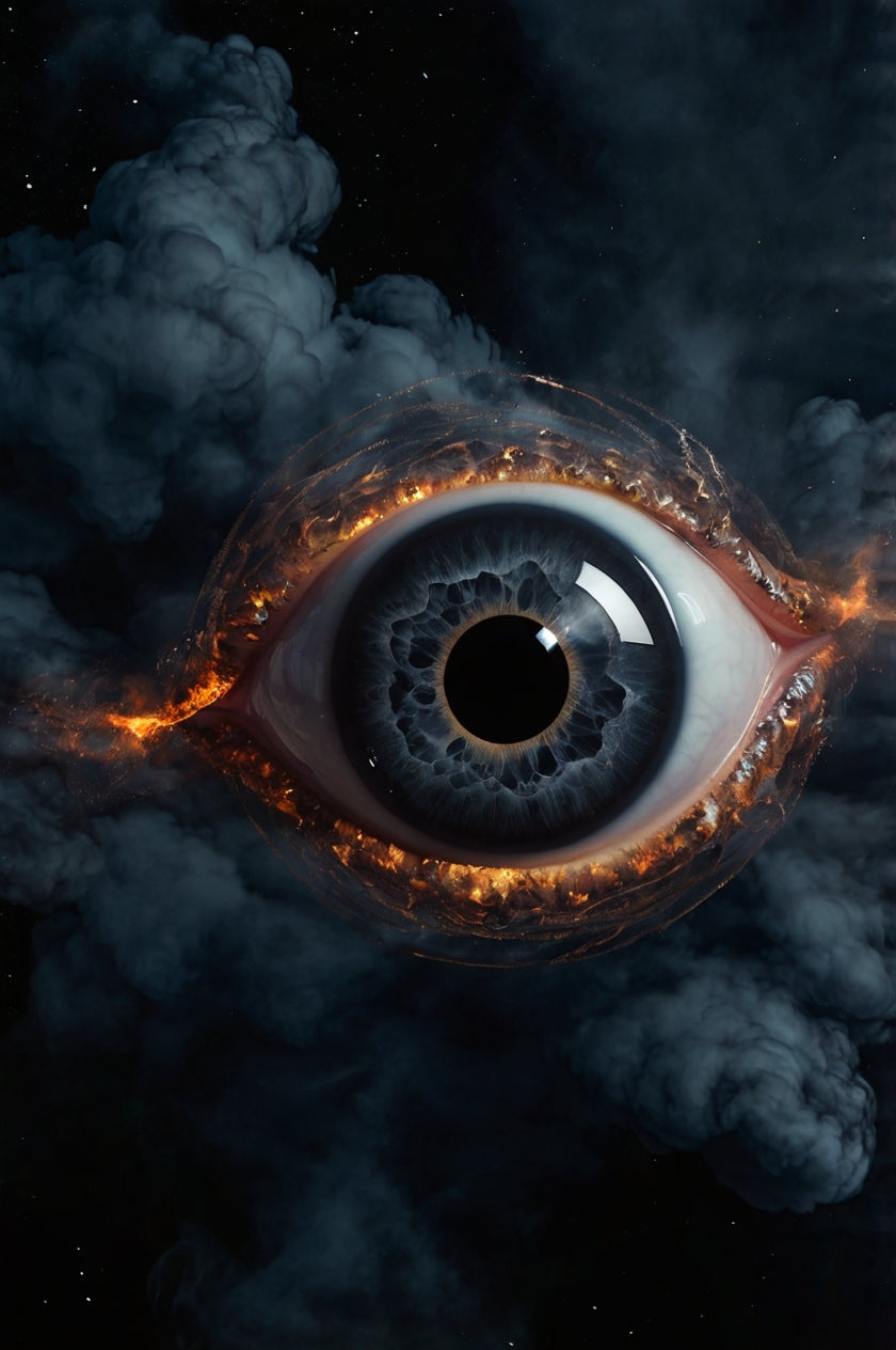 All-Seeing Eye – Surreal Cosmic Eye with Flames Digital Art Print