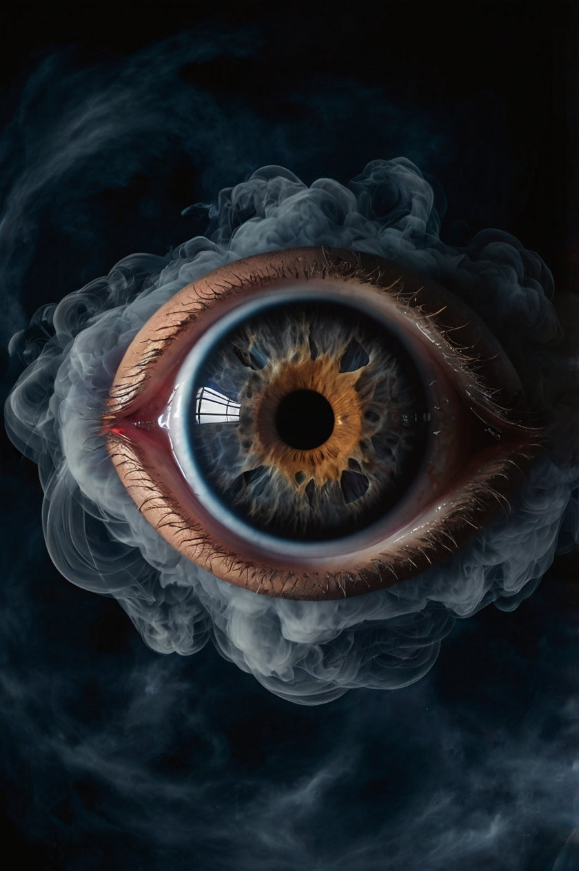 All-Seeing Eye – Surreal Cosmic Eye with Flames Digital Art Print