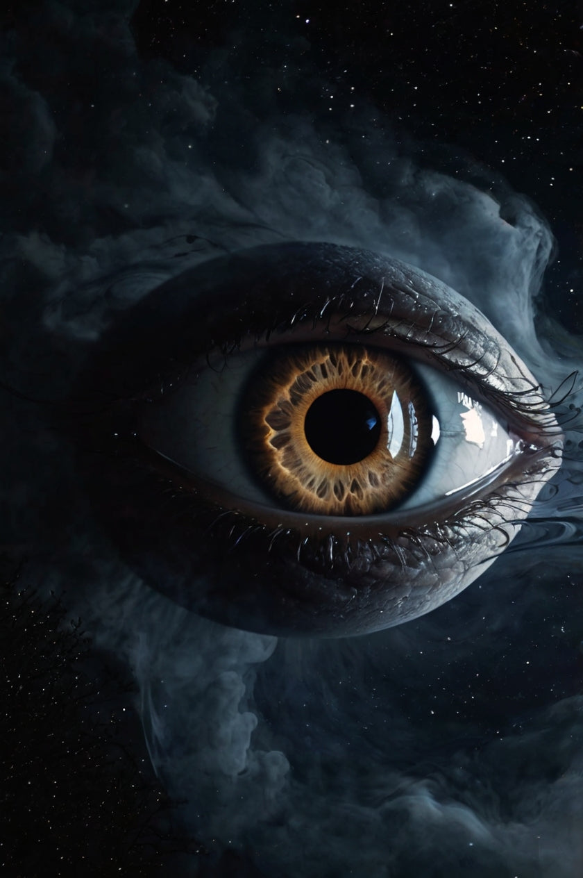 All-Seeing Eye – Surreal Cosmic Eye with Flames Digital Art Print