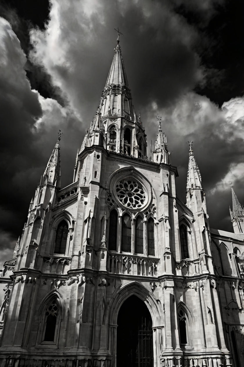 Gothic Majesty – Dramatic Black & White Cathedral Rose Window