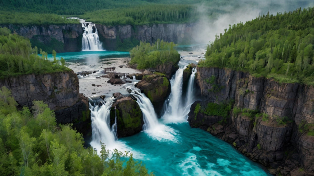 flowing of water from Steep greenery on Mountain My Store
