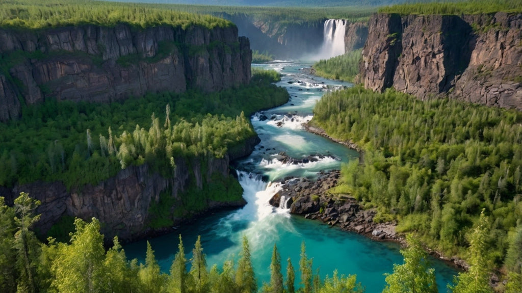 flowing of water from Steep greenery on Mountain My Store