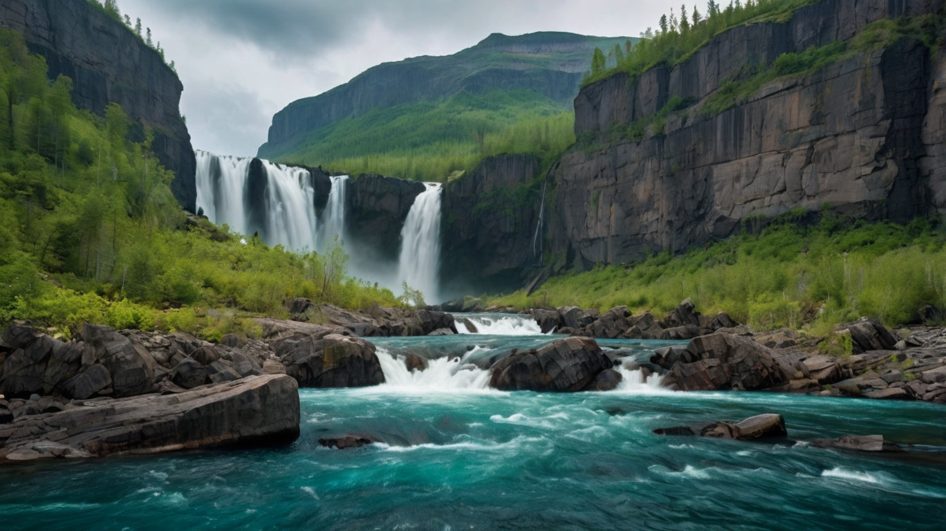 flowing of water from Steep greenery on Mountain My Store