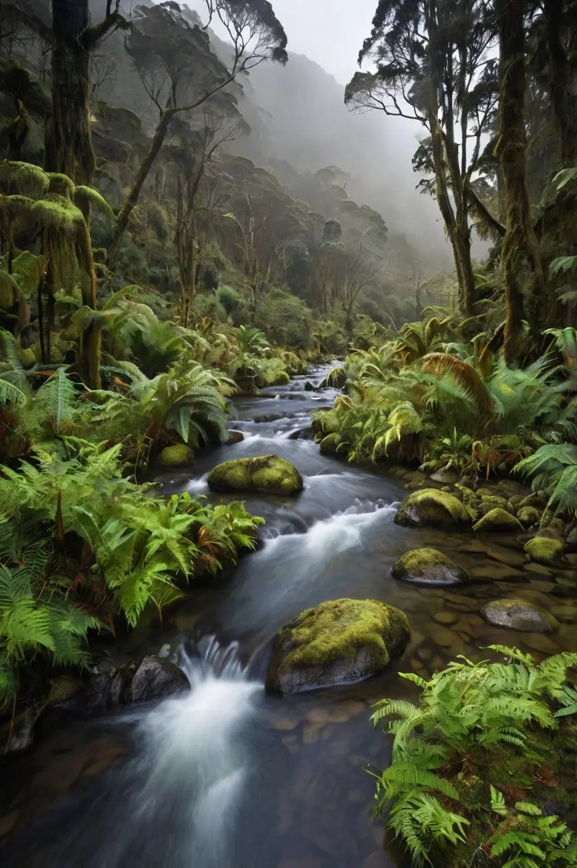 Mossy Forest Stream: Lush Green Nature Photo My Store