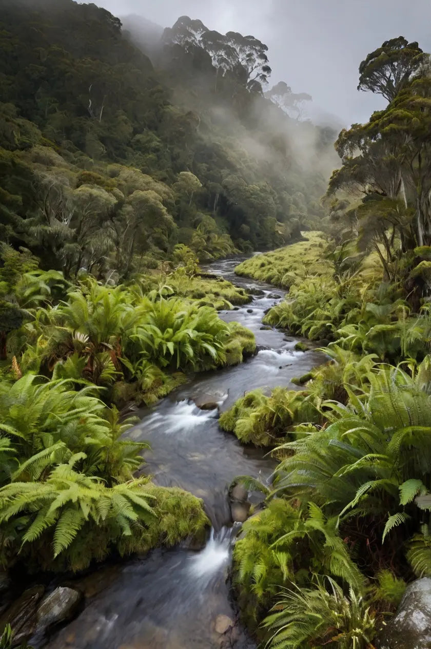 Mossy Forest Stream: Lush Green Nature Photo My Store
