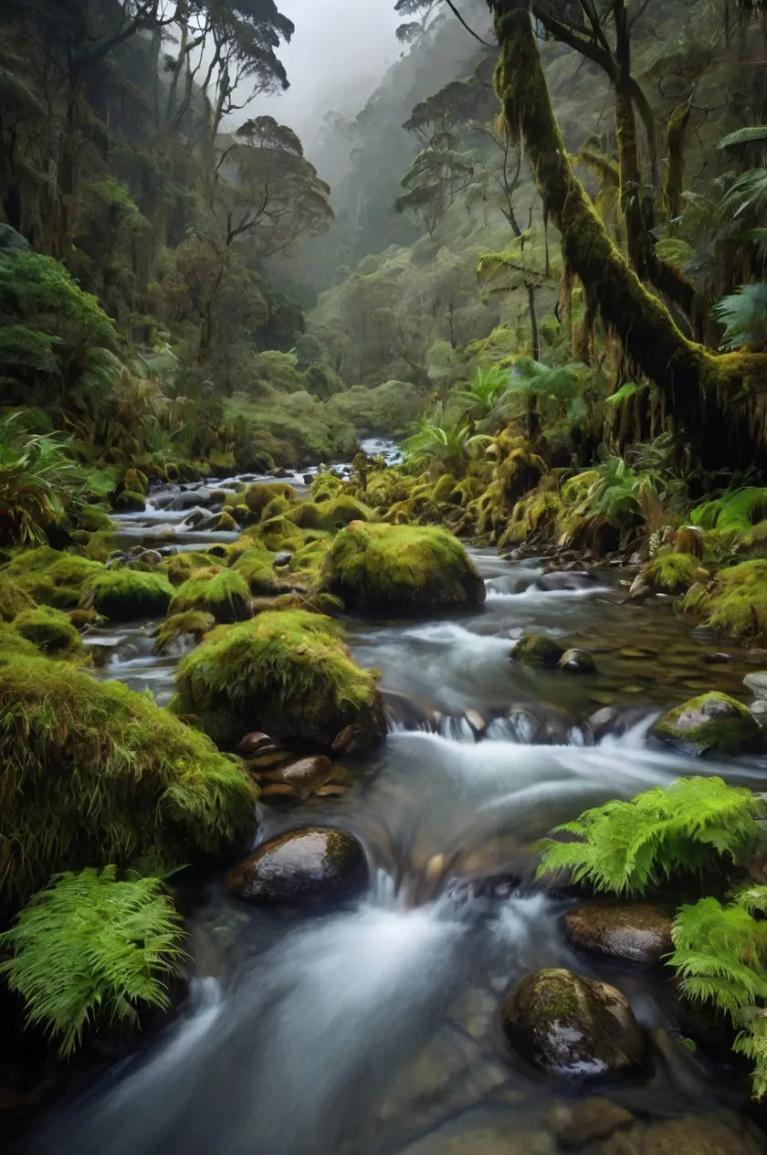 Mossy Forest Stream: Lush Green Nature Photo My Store