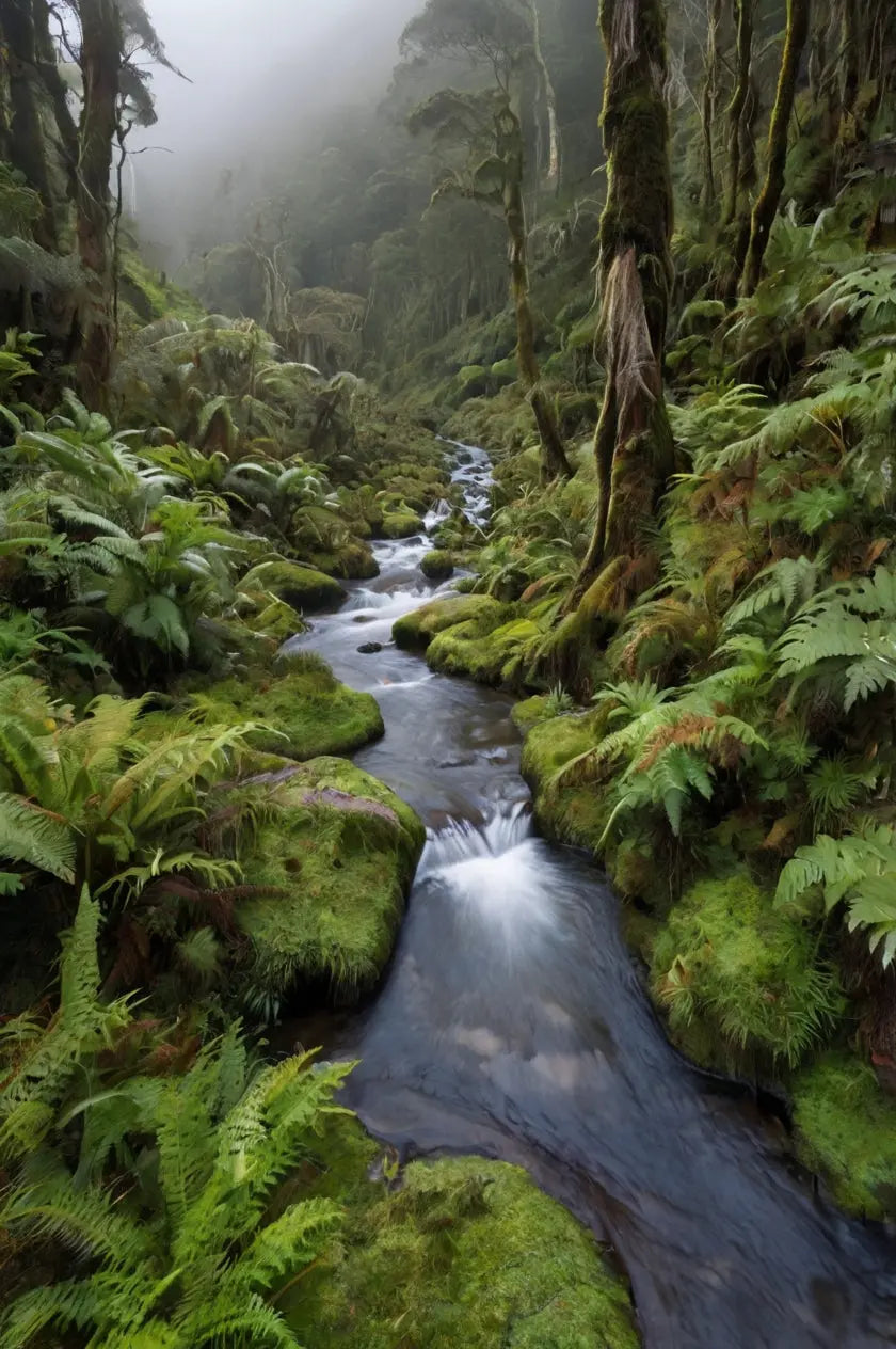 Mossy Forest Stream: Lush Green Nature Photo My Store