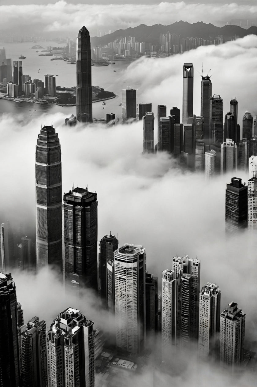 Hong Kong Skyscrapers Emerging from Clouds