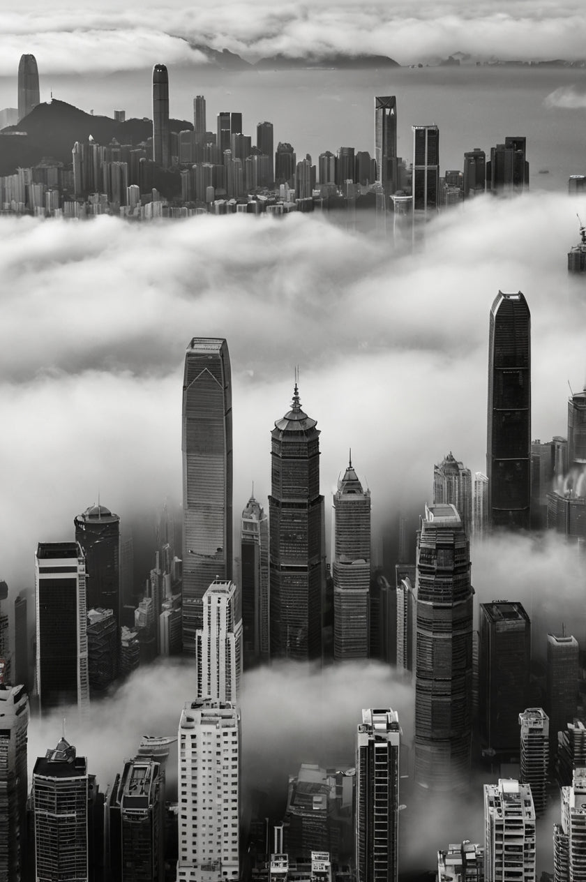 Hong Kong Skyscrapers Emerging from Clouds