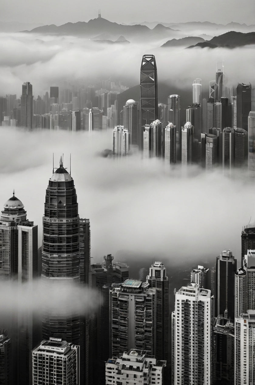 Hong Kong Skyscrapers Emerging from Clouds