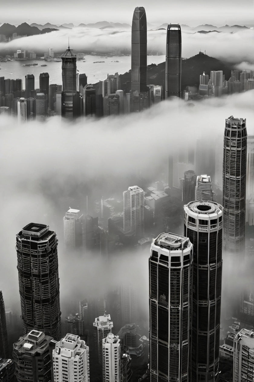 Hong Kong Skyscrapers Emerging from Clouds