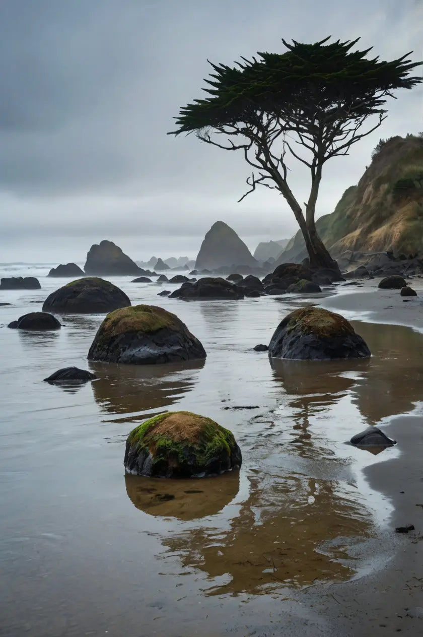 Coastal Rock Garden Canvas – Peaceful Sunrise Reflections at Low Tide Beach Photography My Store