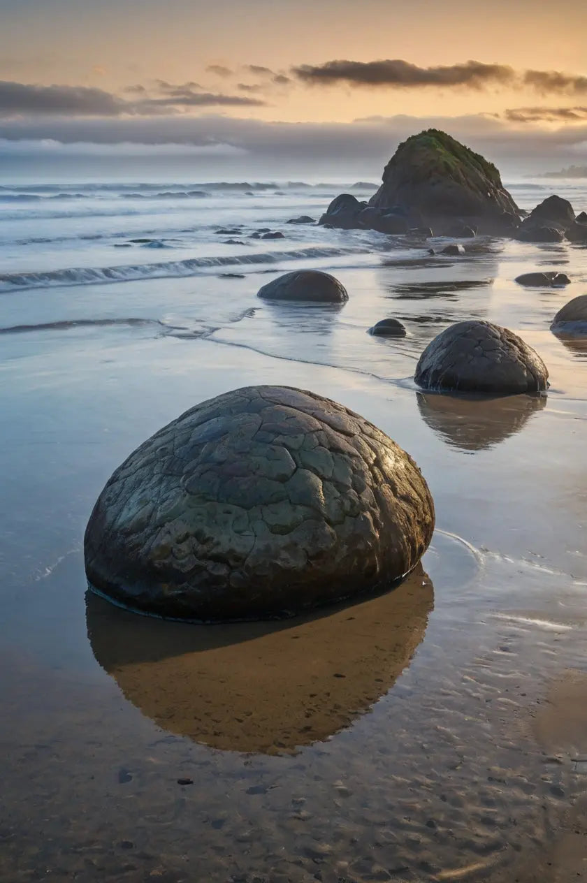 Coastal Rock Garden Canvas – Peaceful Sunrise Reflections at Low Tide Beach Photography My Store