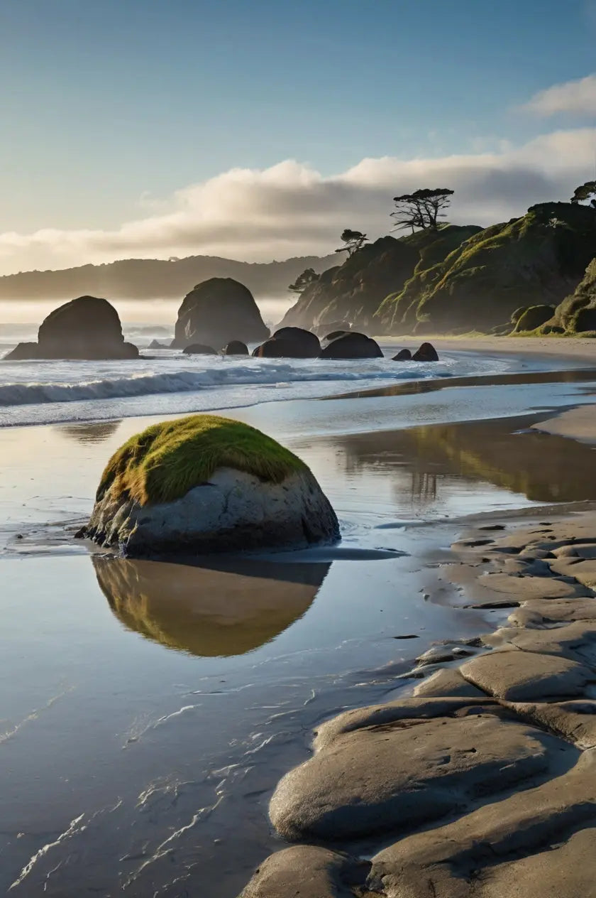 Coastal Rock Garden Canvas – Peaceful Sunrise Reflections at Low Tide Beach Photography My Store