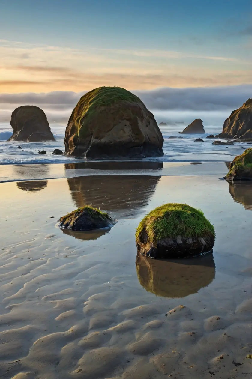Coastal Rock Garden Canvas – Peaceful Sunrise Reflections at Low Tide Beach Photography My Store