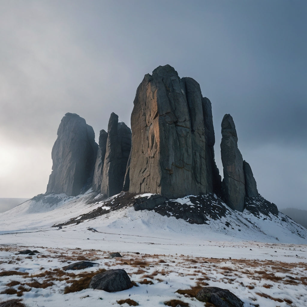 Dramatic Snow-Capped Rock Pillars at Sunrise My Store